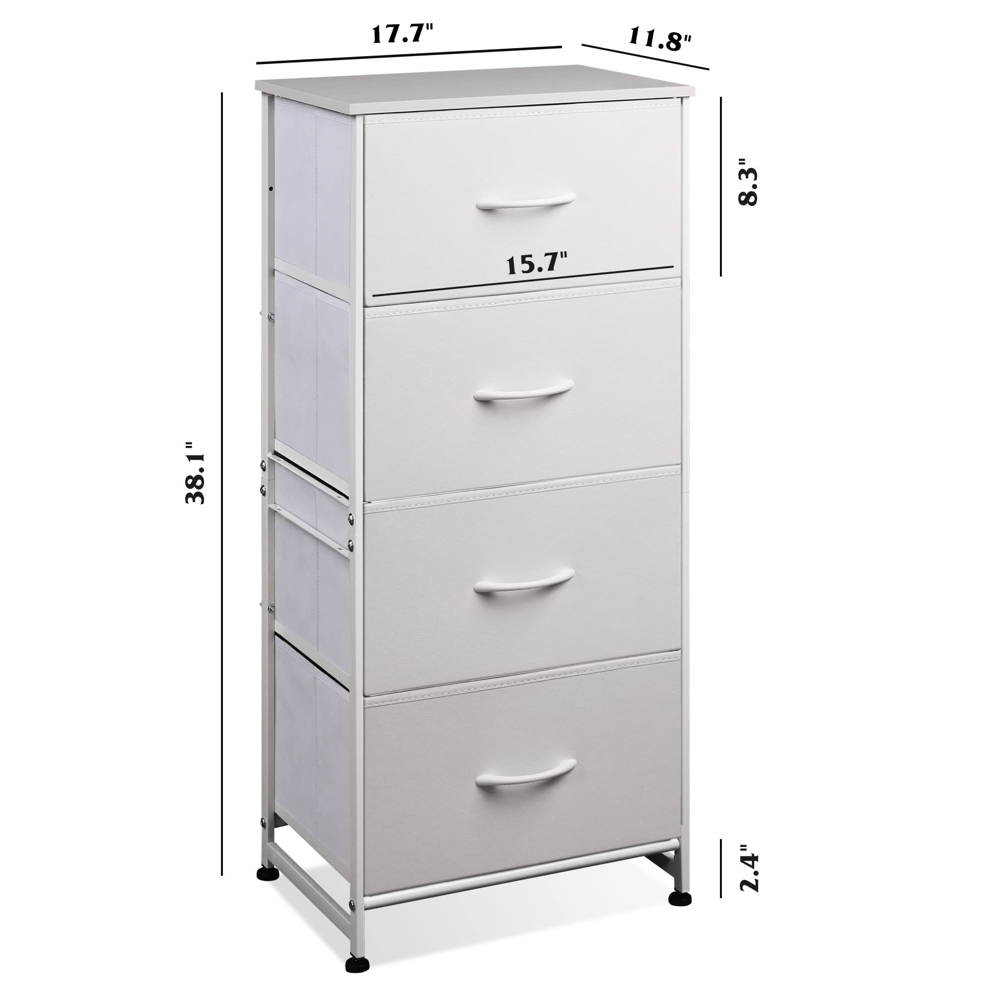 Wlive Dresser With 4 Drawers, Storage Tower, Organizer Unit, Fabric Dresser For Bedroom, Hallway, Entryway, Closets, Sturdy Steel Frame, Wood Top, Easy Pull Handle, White