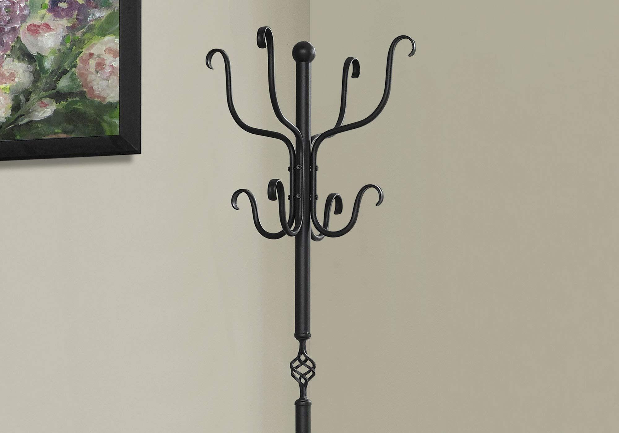 Monarch Specialties I 2065 Coat Rack, Hall Tree, Free Standing, 8 Hooks, Entryway, 74" H, Bedroom, Metal, Black, Transitional