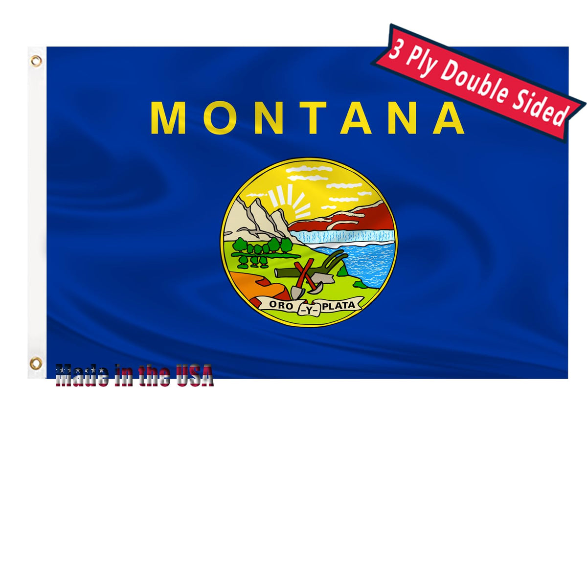 Montana State Flag 3X5 Outdoor Double Sided State Of Montana Flags 3 Layers Polyester Sewing 4 Rows Of Thread With Durable Canva