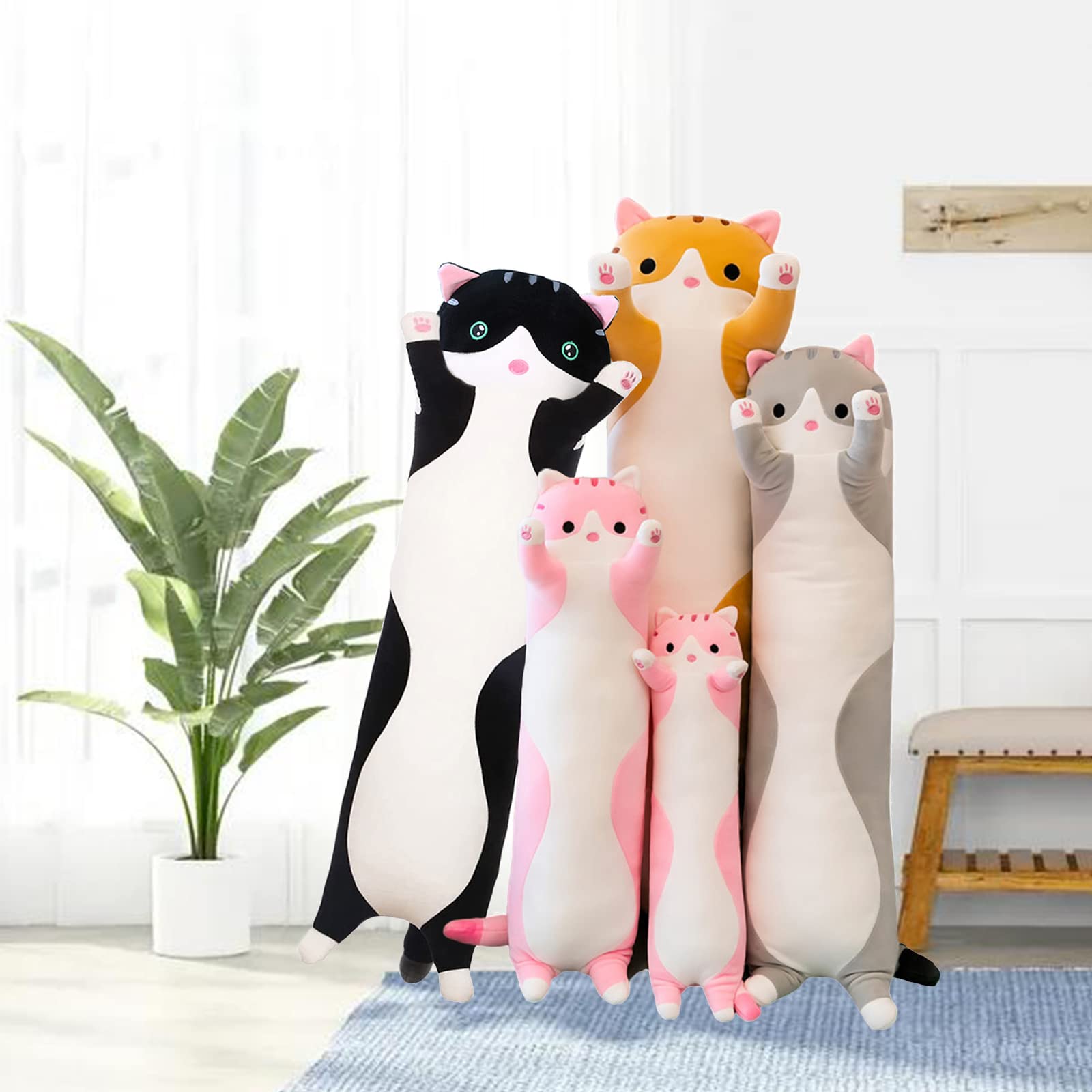 Long Cat Plush Pillow Soft Cat Hugging Pillow Stuffed Animal Pillow Cute Kitty Sleeping Throw Pillow Gift For Kids(90Cm/35.43Inc