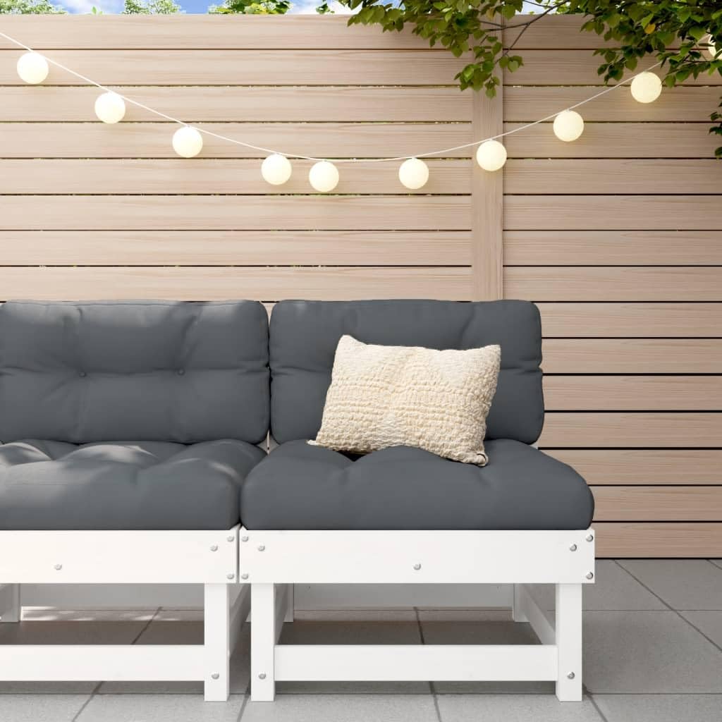 vidaXL Solid Wood Pine Middle Sofa - White | Sturdy Outdoor Furniture with Thickly Padded Cushions | Versatile Modular Design | Ideal for Garden, Patio and Terrace