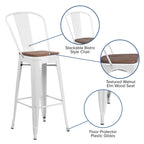 Flash Furniture Carly 24" High Copper Metal Counter Height Stool With Back And Wood Seat