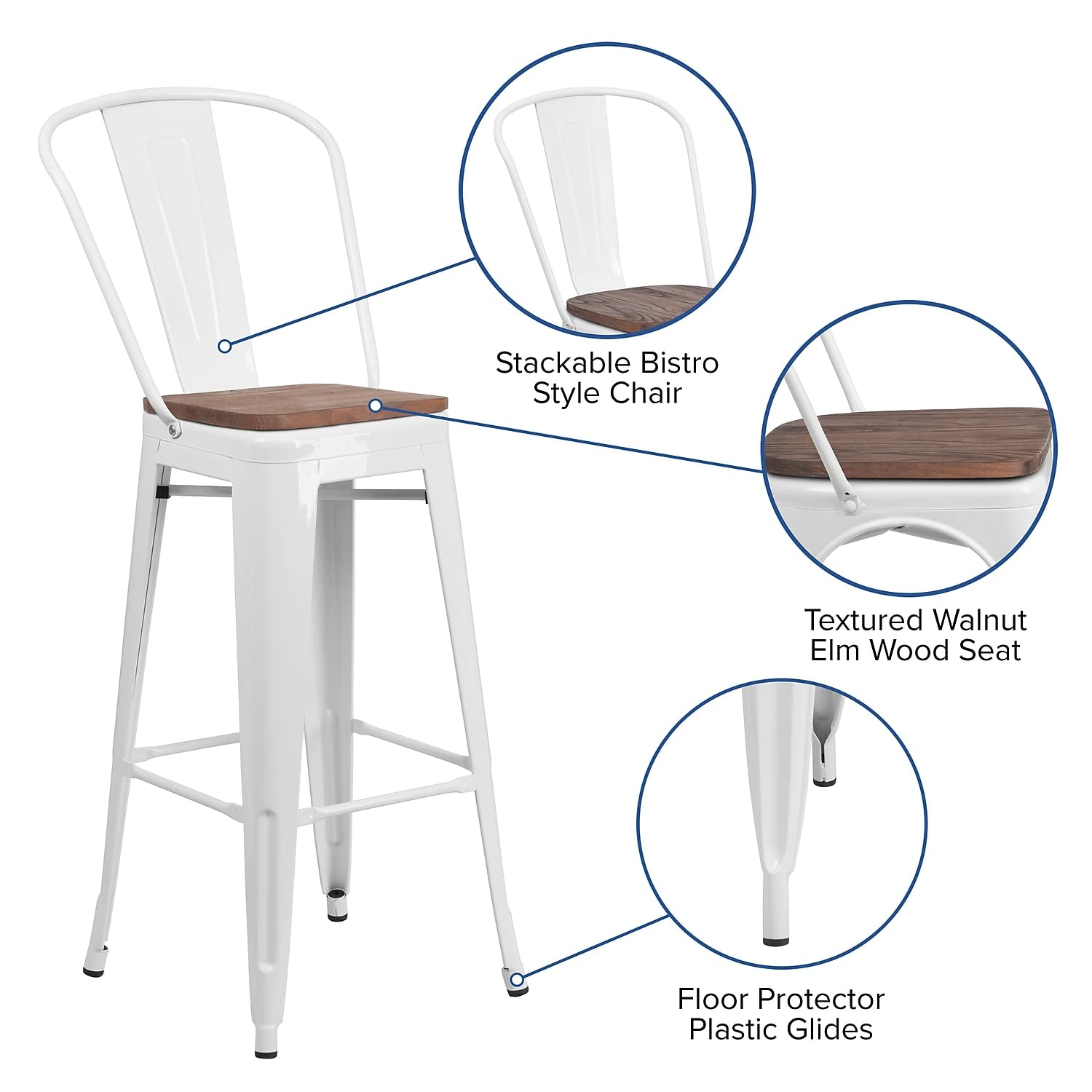 Flash Furniture Carly 24" High Copper Metal Counter Height Stool With Back And Wood Seat