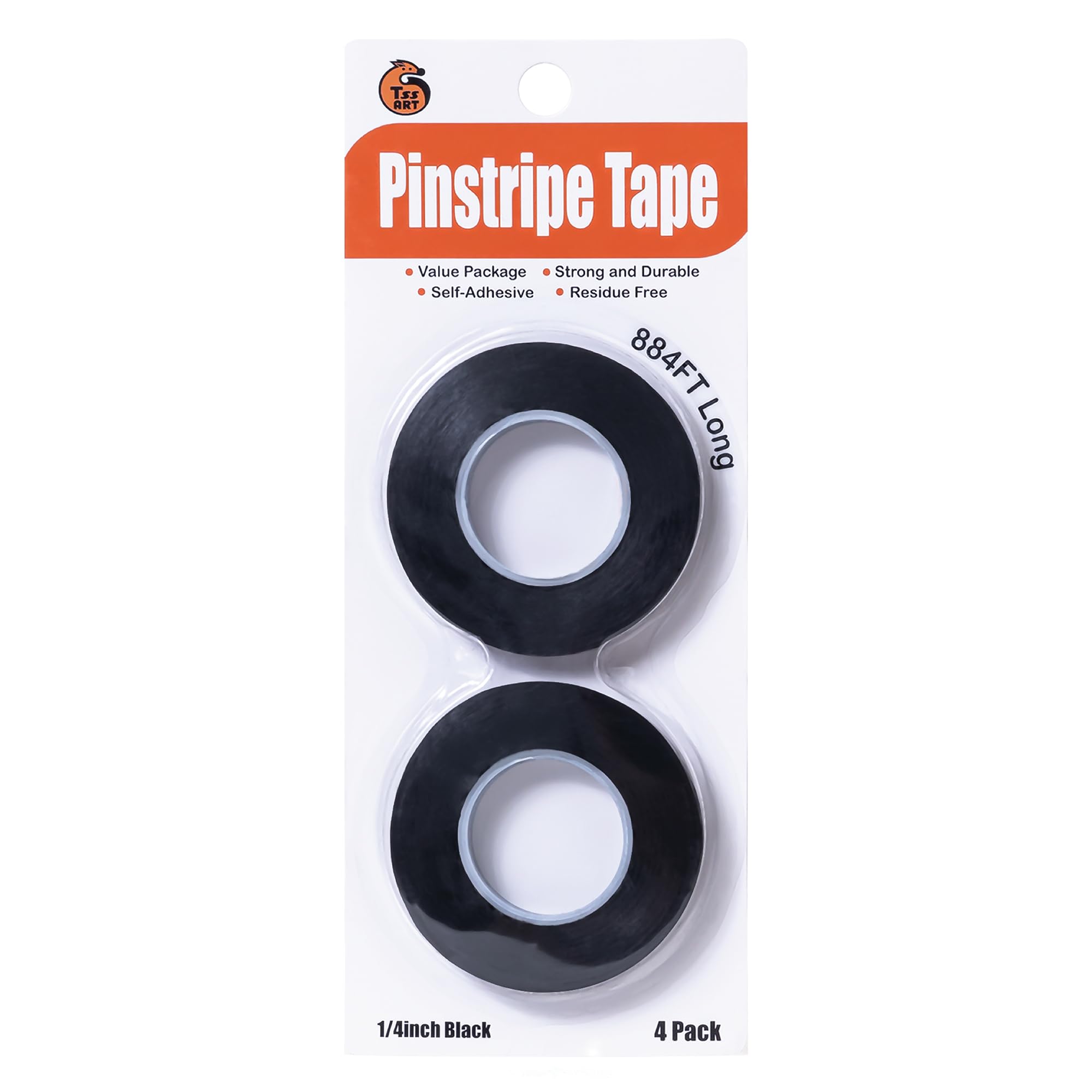Tssart 4 Pack 1/4 Inch Pinstripe Tape - Whiteboard Tape Dry Erase Board Line Graphic Chart Adhesive Art Tape - Black 884Ft Long