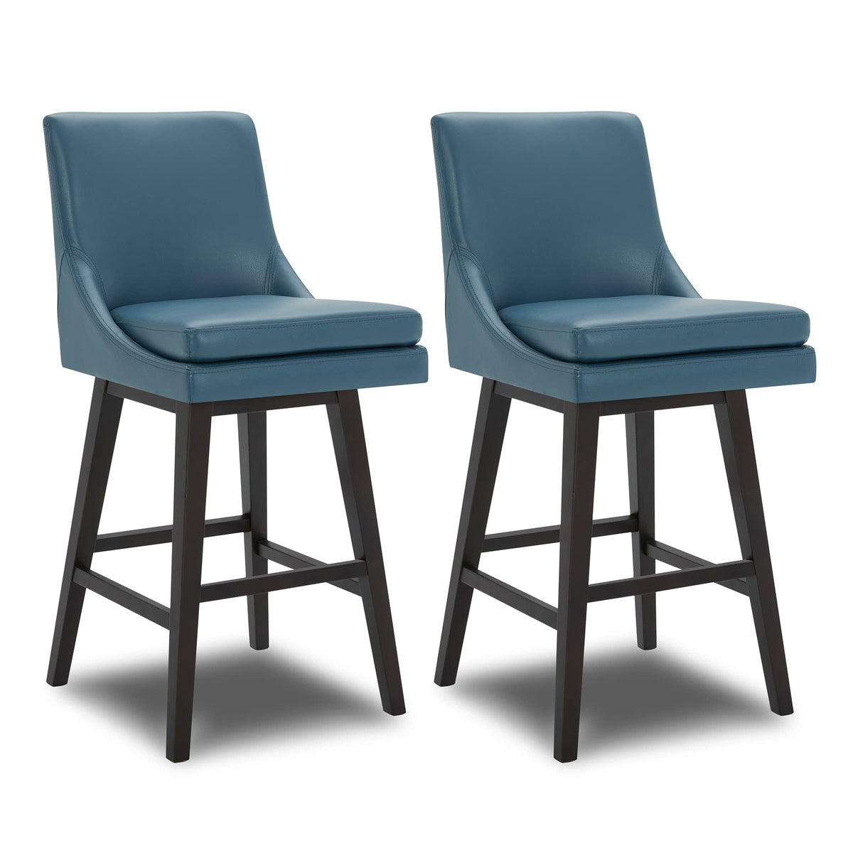 Chita Bar Height Swivel Barstool With Back Set Of 2, Fsc Certified Upholstered Bar Stool, 30.7' H Seat Height, Pu Leather In Dark Blue