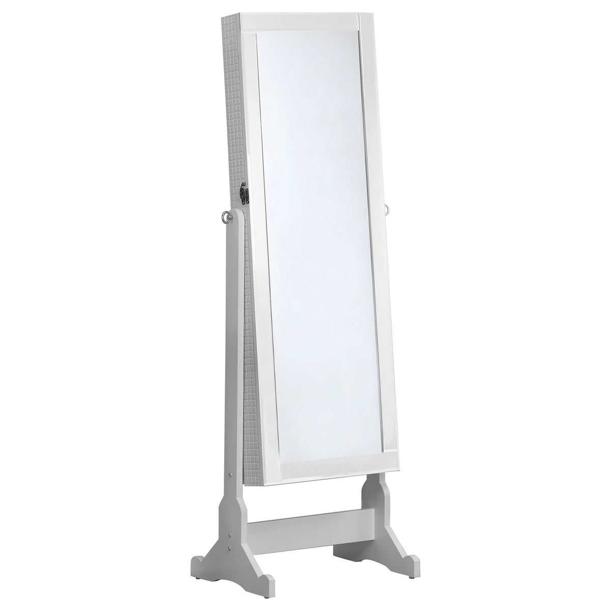 Coaster Home Furnishings Zayas Contemporary Rectangular Cheval Mirror with Jewelry Storage Adjustable Bedroom Mirror Jewelry Armoire White 901827