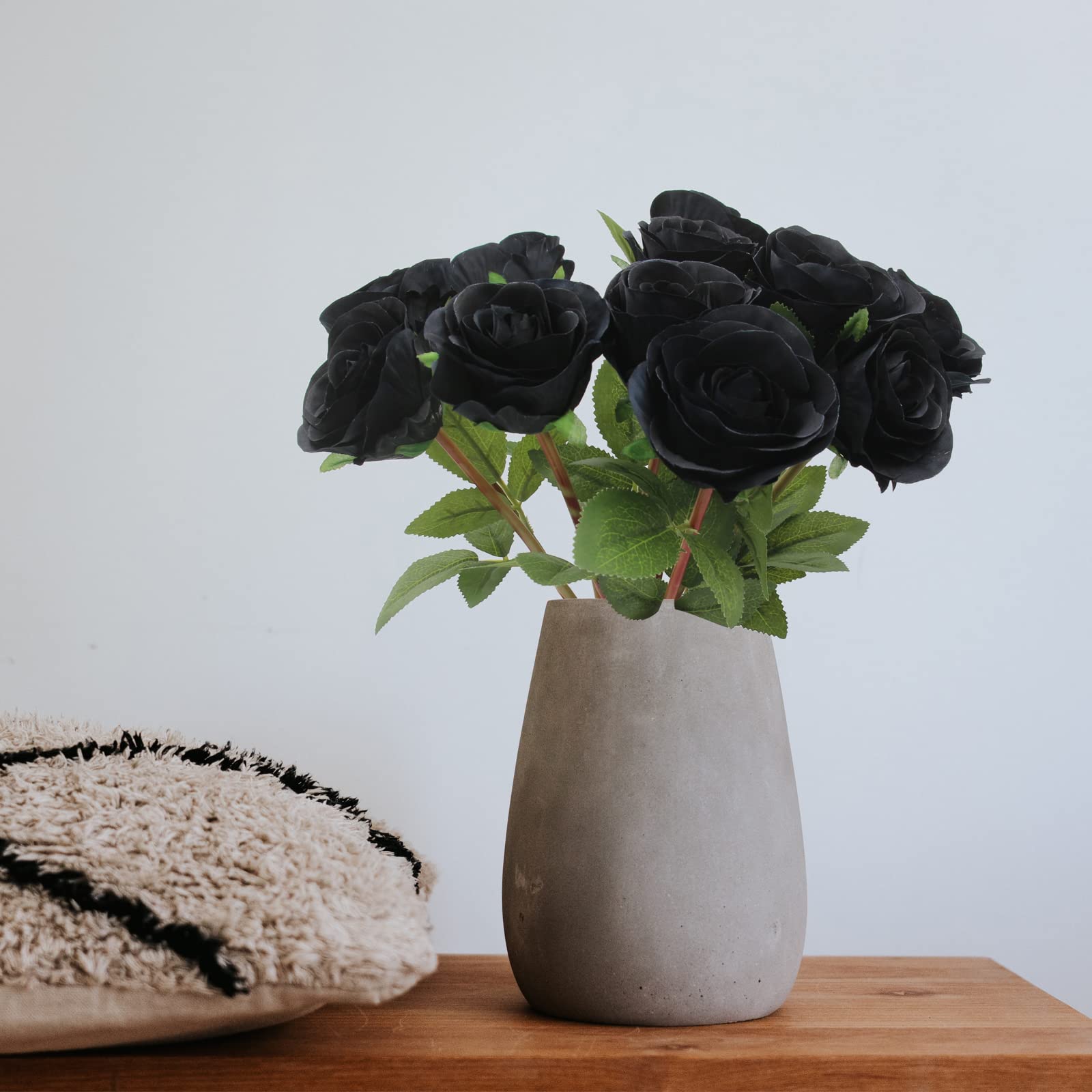 Hananona Black Artificial Roses For Flower Arrangement, 12 Pcs Silk Black Roses Bouquet For Halloween Home Decoration, Faux Blac