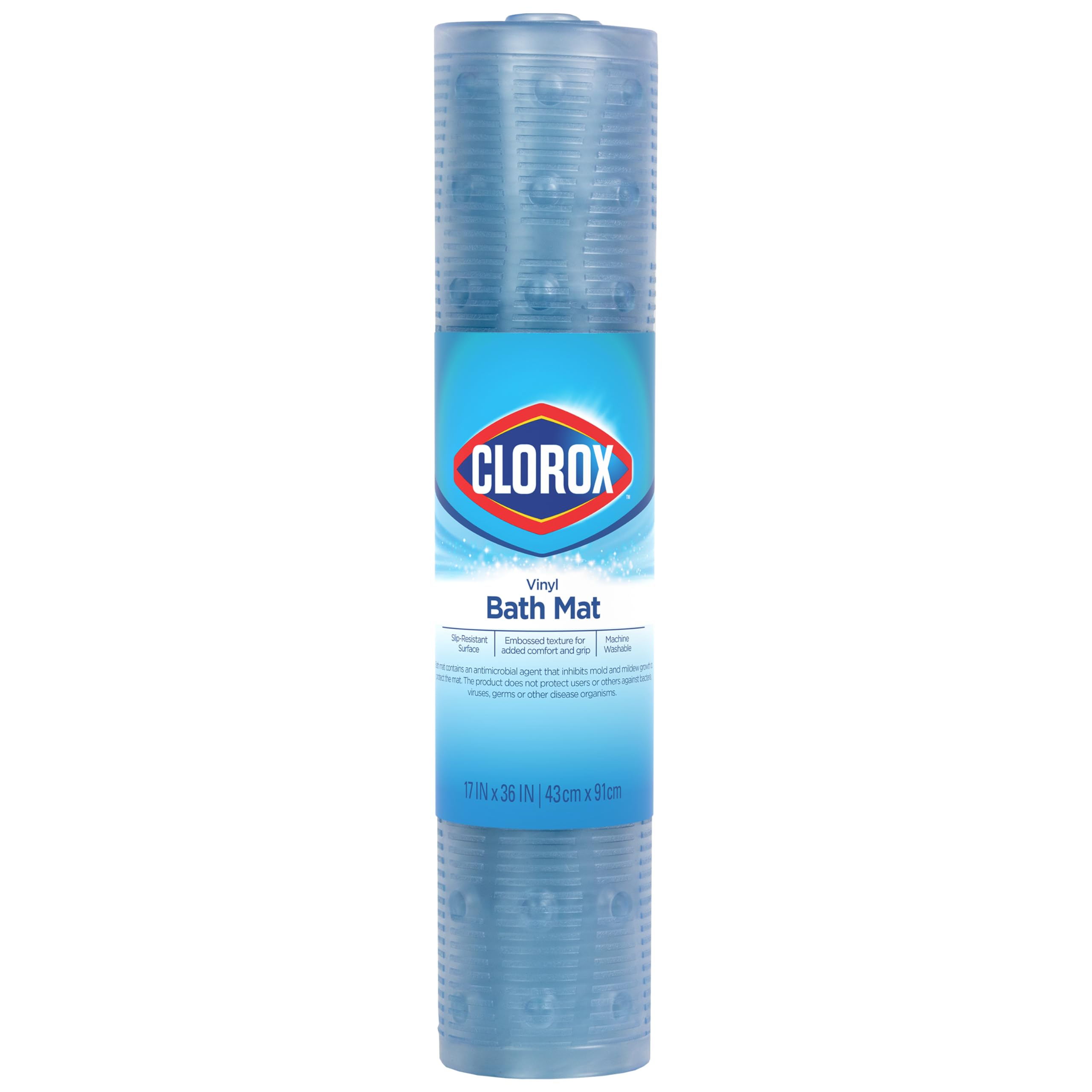Duck Brand Clorox Vinyl Bath Mat for Tubs, Non Slip Bathtub Mat with Suction Cups for use in Non Textured Bathtubs and Shower St