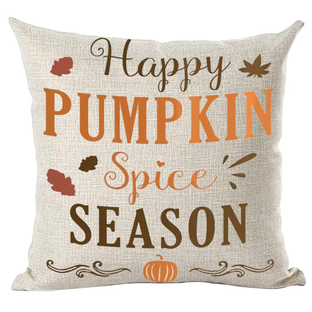 Ramirar Brown Orange Word Art Happy Pumpkin Spice Season Maple Leaves Autumn Fall Y'All Decorative Throw Pillow Cover Case Home