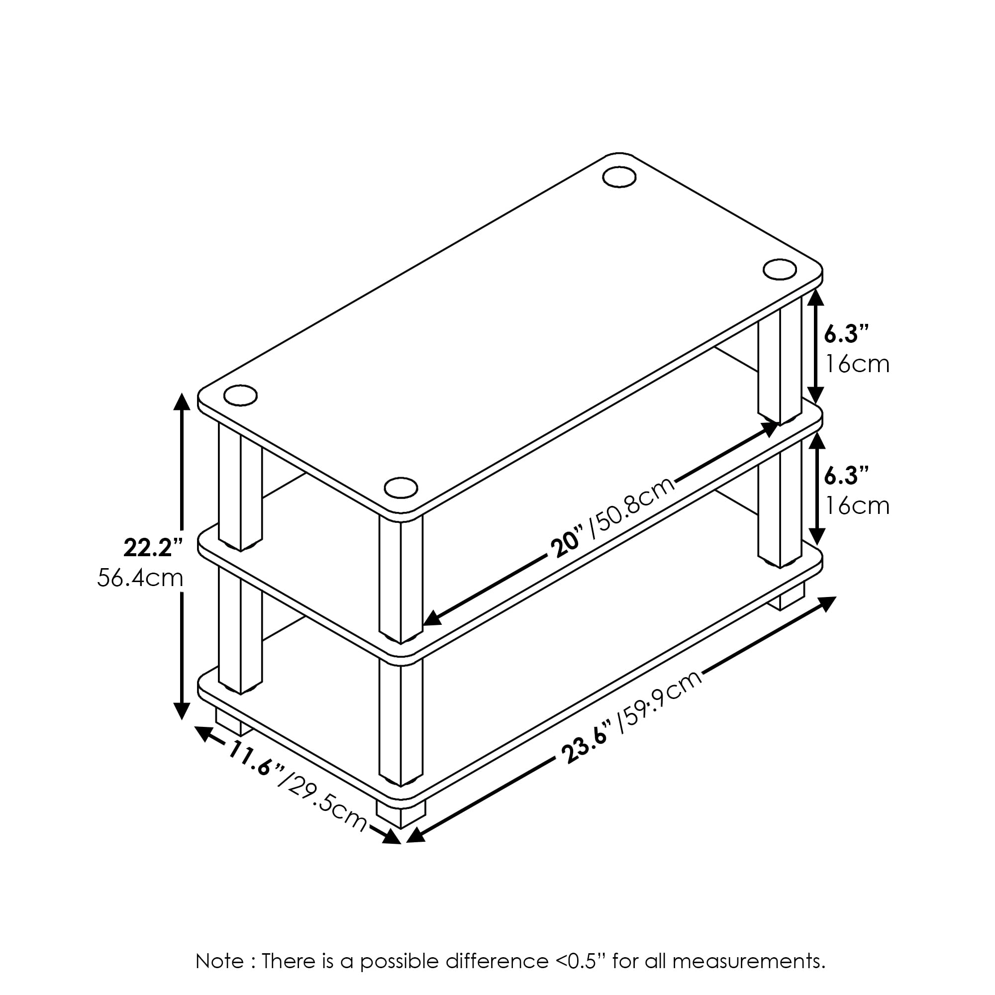 Furinno Turn-S-Tube 3-Tier Shoe Rack, Amber Pine/Black
