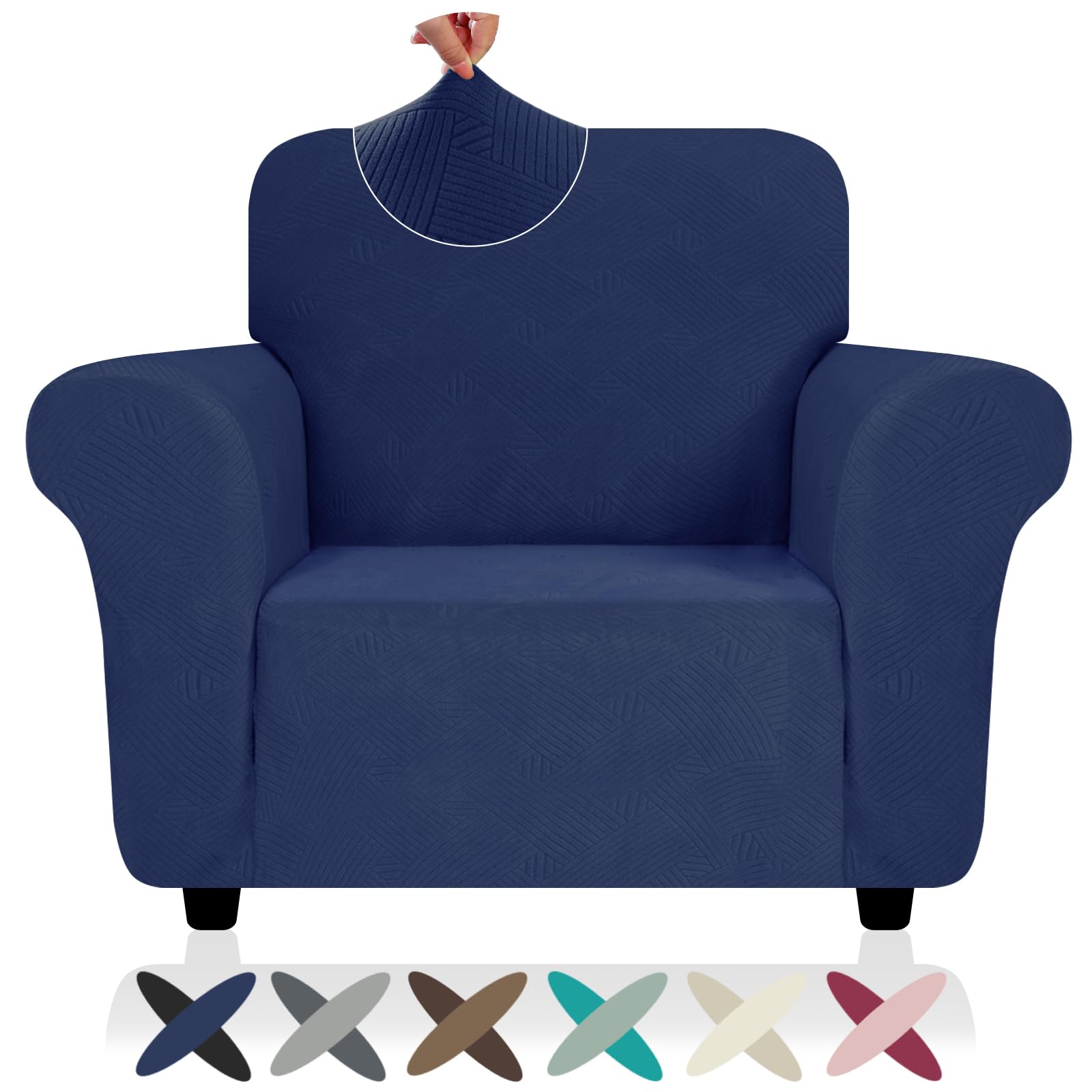 Znsayotx Super Stretch Chair Slipcover (31'-46'), New Striped Sofa Chair Covers For Living Room, Dogs Pet Friendly Anti-Slip Chair Protector Spandex Armchair Slipcovers (Navy Blue, Chair)