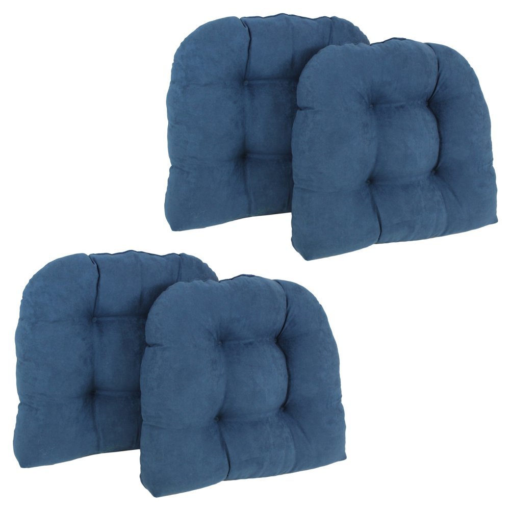 Blazing Needles 19-inch U-Shaped Micro Suede Tufted Dining Chair Cushions (Set of 4) Indigo