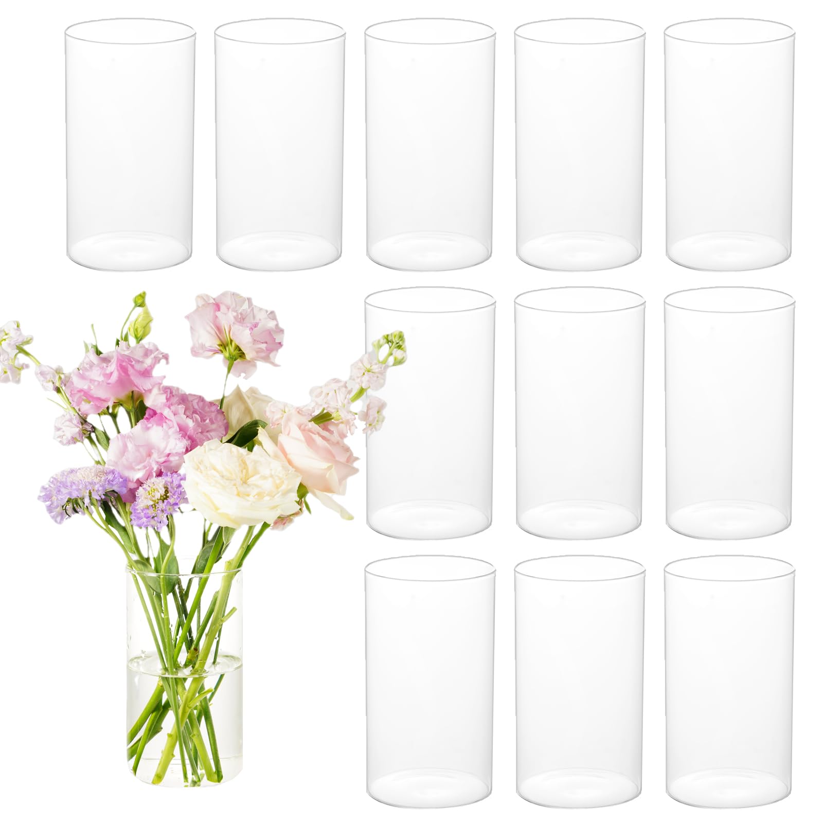 DNANAOL 12pcs Cylinder Vases for Centerpieces - 6 Inch Tall Glass Vases for Flowers, Hurricane Candle Holder Modern Simple Float