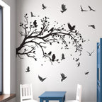 Mefoss Black Tree Branch Wall Stickers Flying Birds Scenery Wall Decal Art Peel And Stick Vinyl Wall Murals Home D  Cor For Livi