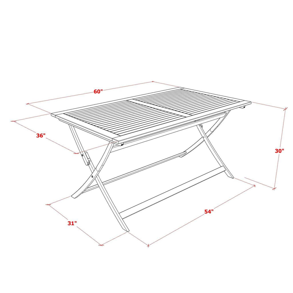 East West Furniture AECN5C5NA 5 Piece Patio Dining Set Includes a Rectangle Outdoor Acacia Wood Table and 4 Folding Adjustable Arm Chairs, 36x60 Inch, Natural Oil
