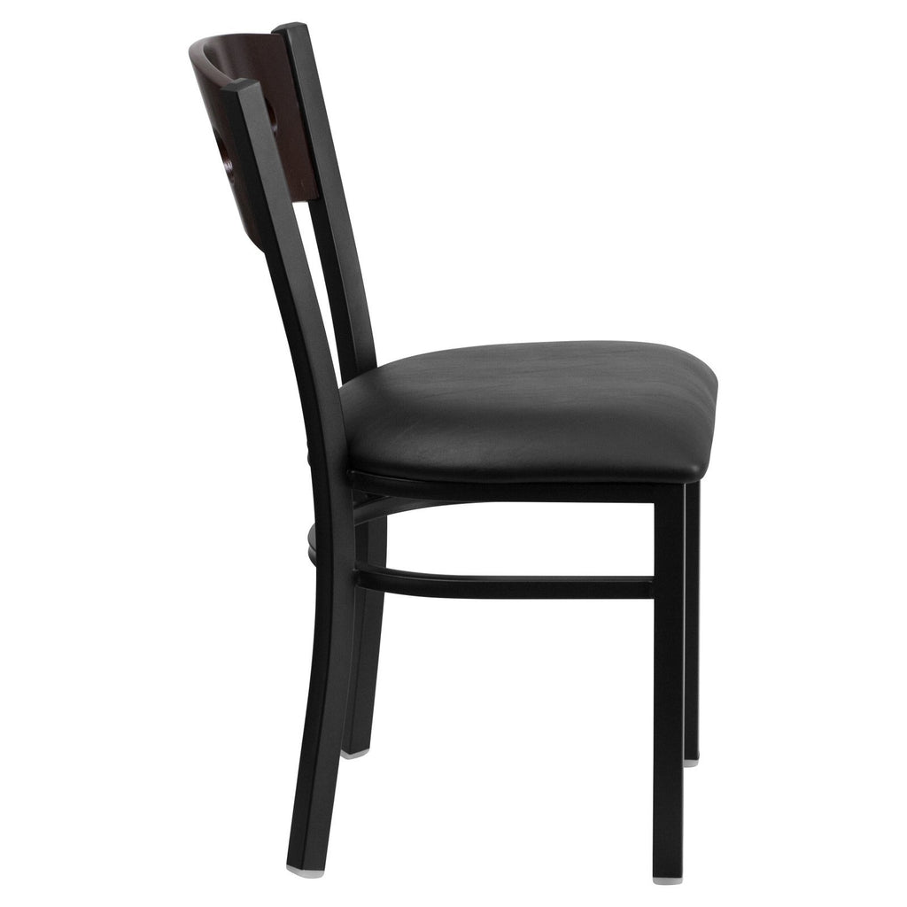 Flash Furniture HERCULES Series Black 3 Circle Back Metal Restaurant Chair - Walnut Wood Back, Burgundy Vinyl Seat