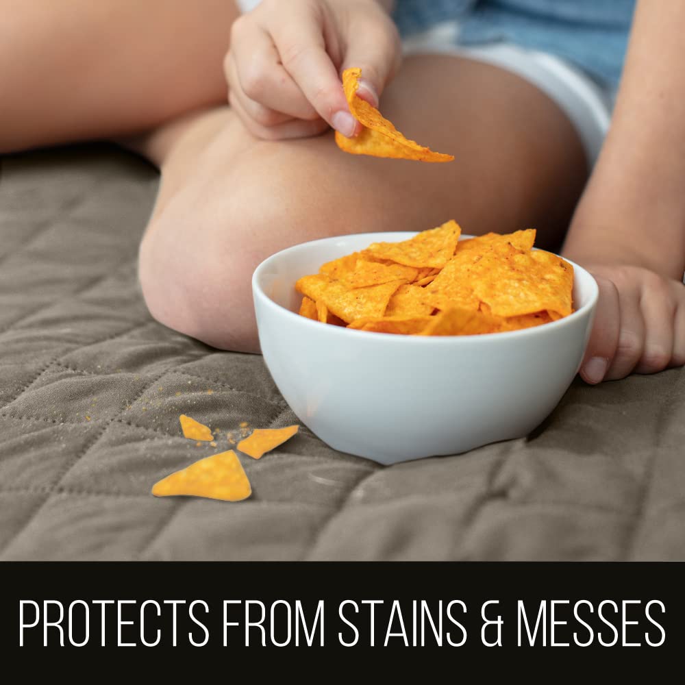 Sofa Shield Patented Couch Slip Cover, Large Cushion Protector, Reversible Stain And Dog Tear Resistant Slipcover, Quilted Microfiber 70” Seat, Washable Covers For Dogs Pets Kids, Latte Linen