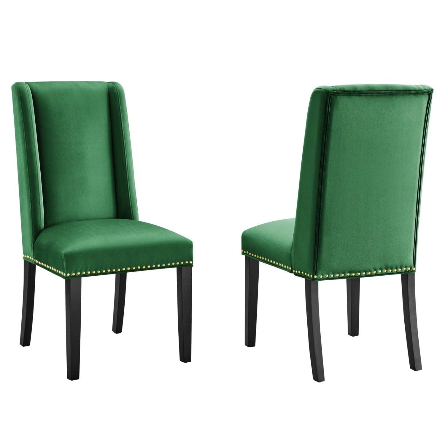 Modway Baron 19.5&Quot; Modern Velvet Dining Chairs In Emerald Green/Black (Set Of 2)