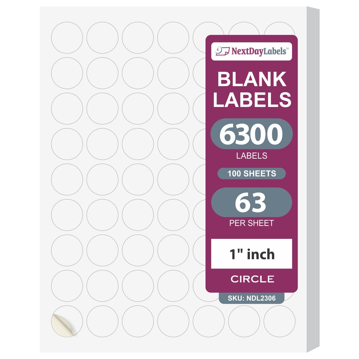 Nextdaylabels - Laser/Ink Jet White Labels (1' Round - 63 Per Page | 6300 Labels)