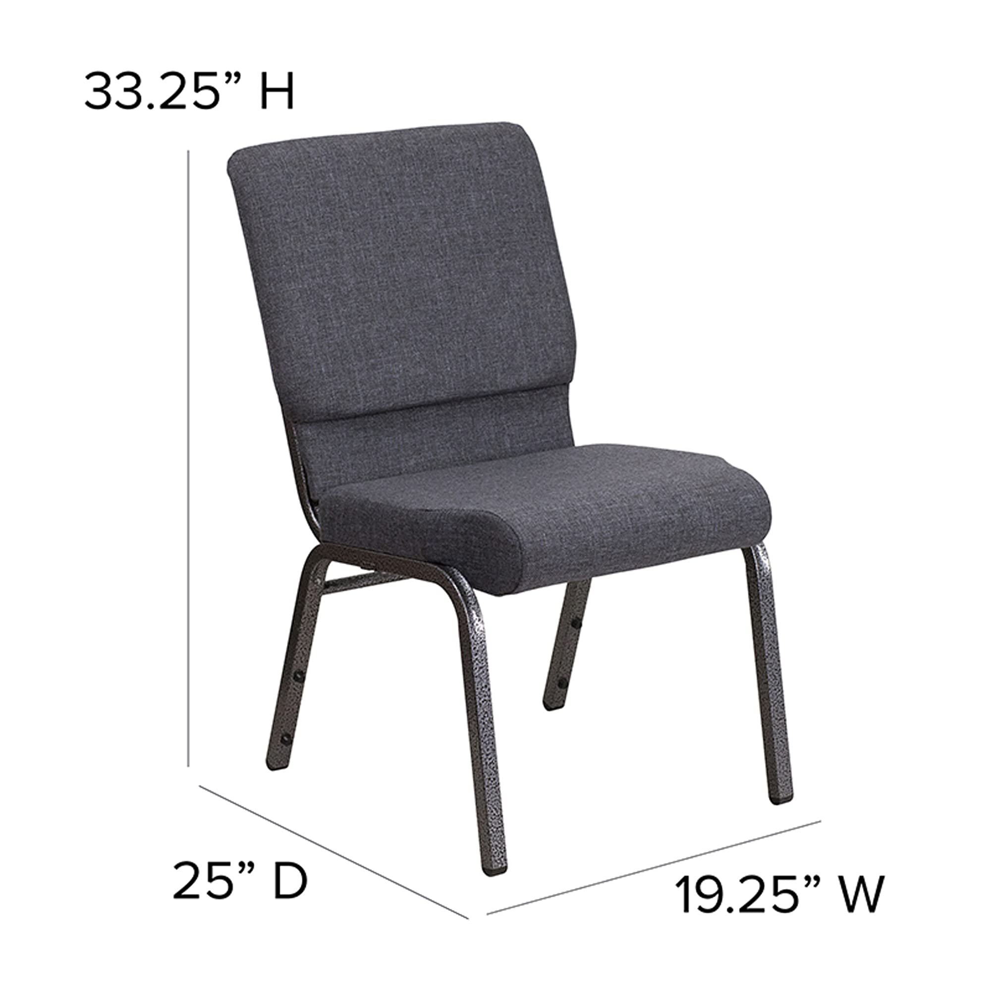 Flash Furniture Hercules Series 18.5''W Stacking Church Chair In Dark Gray Fabric - Silver Vein Frame