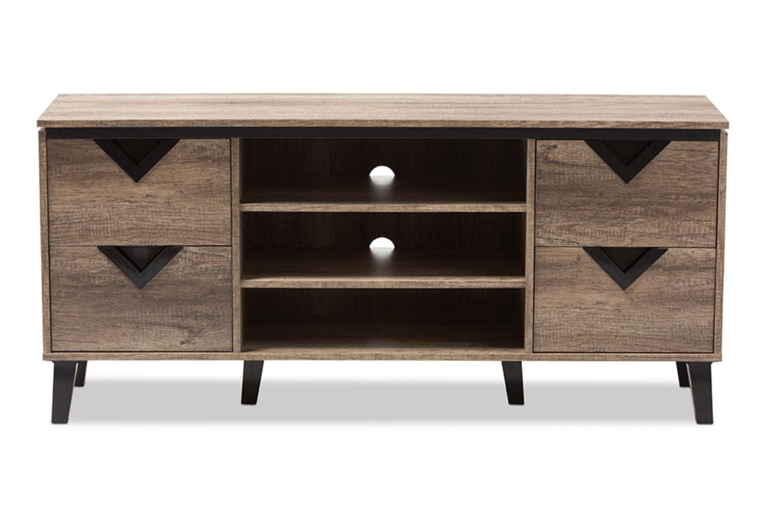 Baxton Studio Beacon TV Stand/Light Brown/Contemporary/Particle Board with PU Paper/Plastic (Handles and Legs)