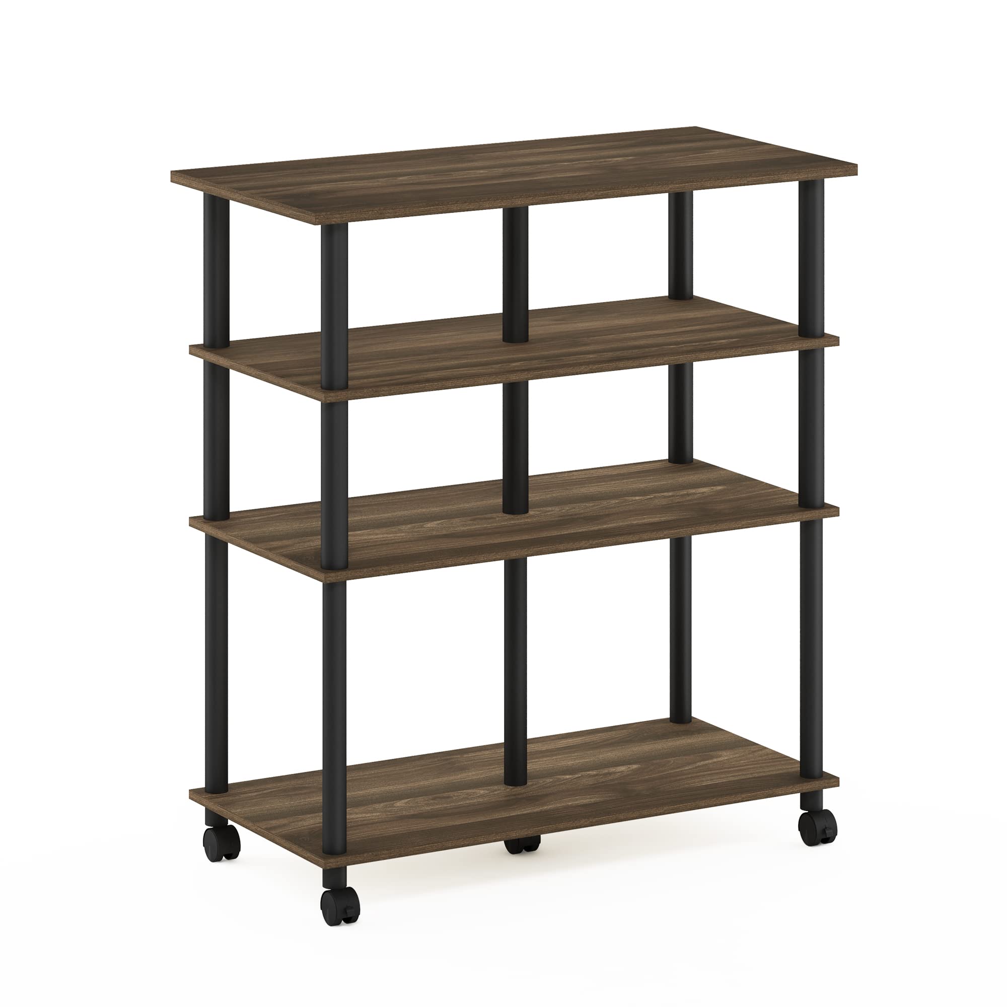 Furinno Helena 4-Tier Multifunction Rolling Open Shelves Storage Cart Organizer, Columbia Walnut/Black