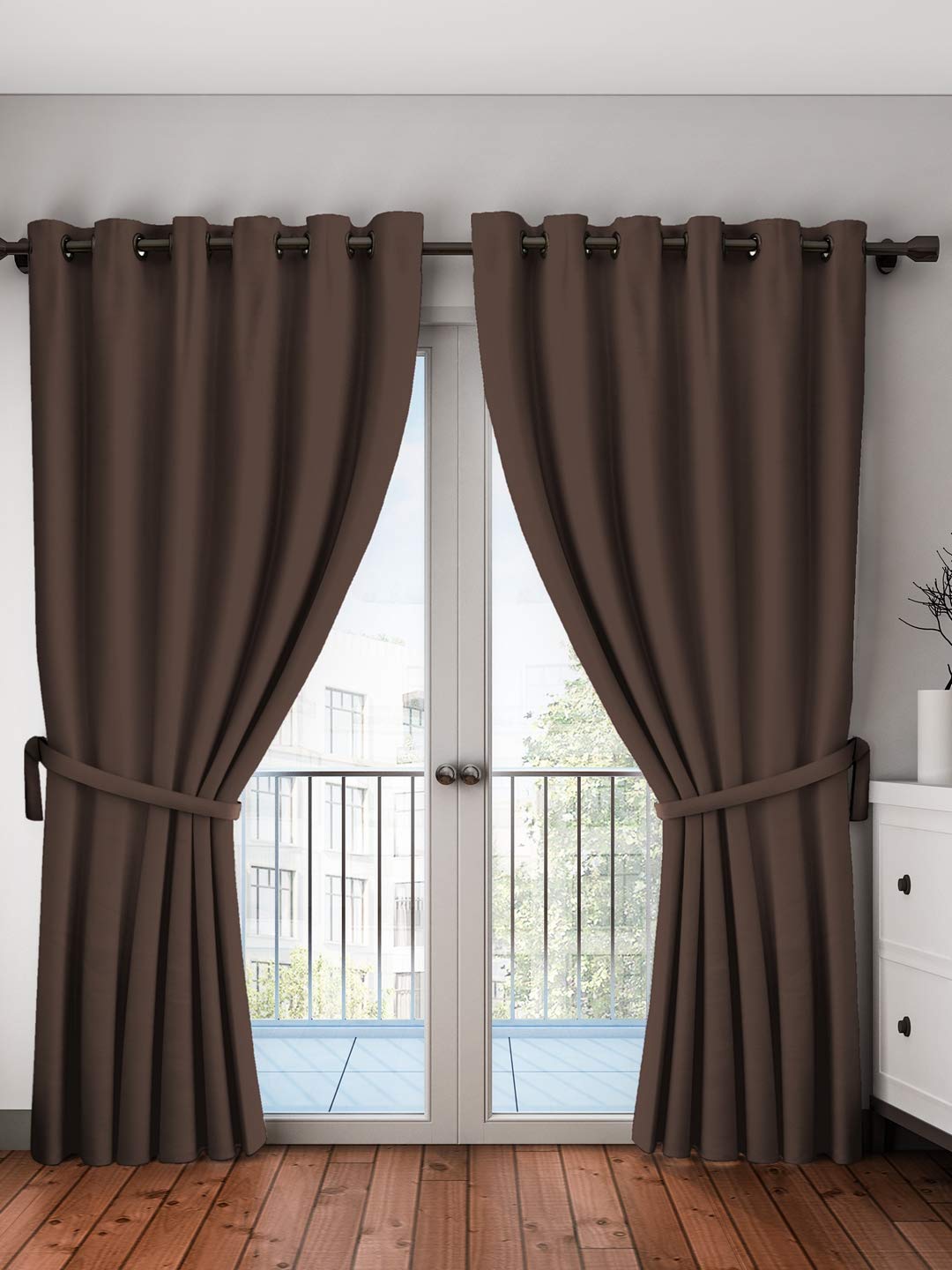 Home Sizzler 1 Piece Eyelet Polyester Long Door Curtain, 9ft, Brown,1 Piece, Washable, Eyelet