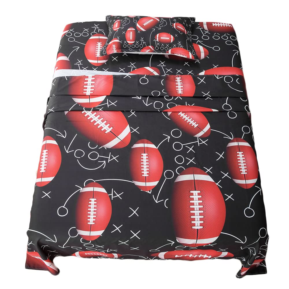 Adasmile A & S Football Sheets Twin Size For Boys Kids Sports Bedding Sheet Sets With Flat Fitted Sheet And Football Pillow Sham