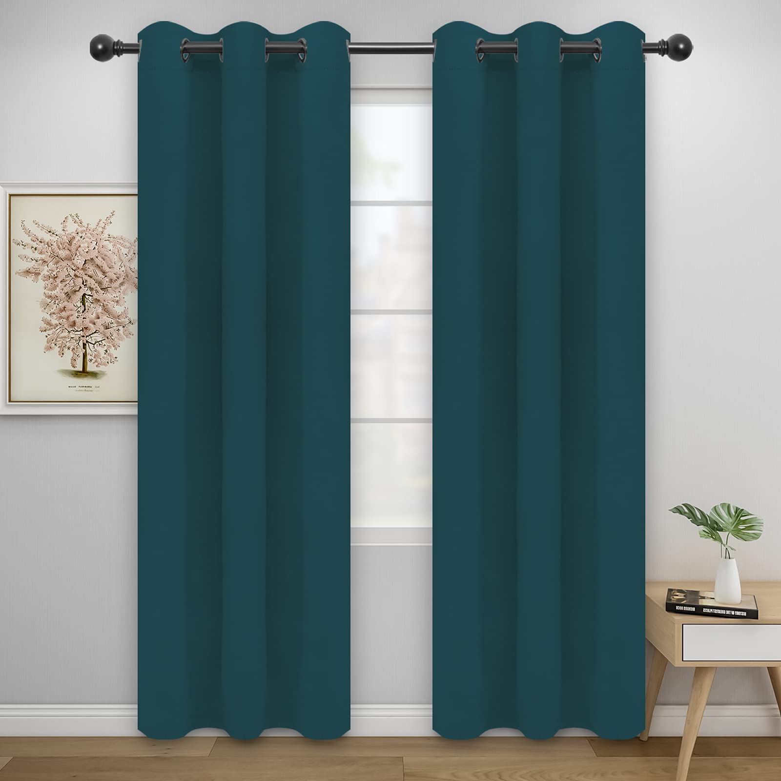 Easy-Going Blackout Curtains For Bedroom, Solid Thermal Insulated Grommet And Noise Reduction Window Drapes, Room Darkening Curtains For Living Room, 2 Panels(42X84 In, Peacock Blue)