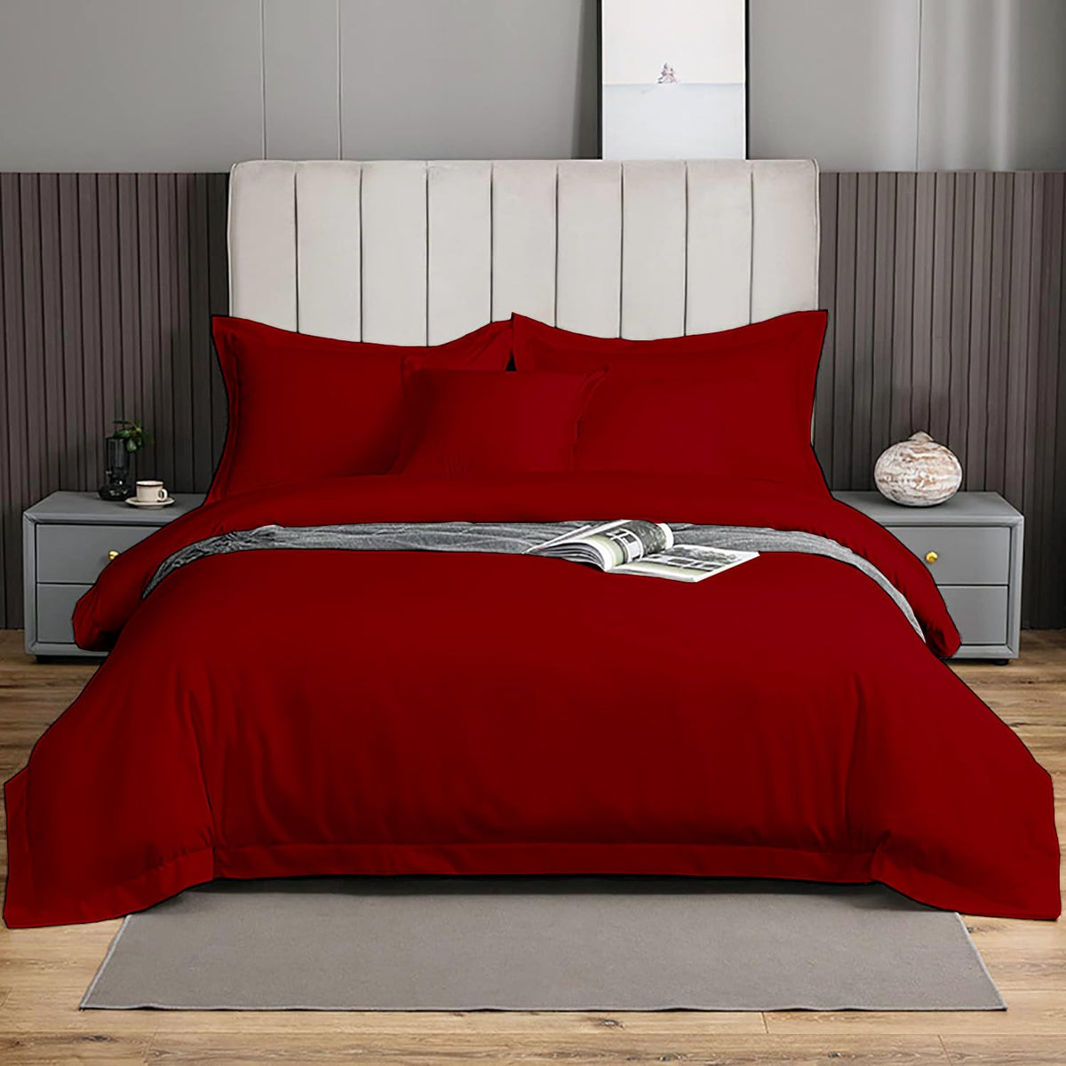 Ebeddy Linens Burgundy Solid Duvet Cover Set Super King 98X108 Size Egyptian Cotton Luxury Soft & Breathable Comforter Cover Wit
