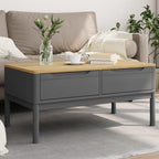 vidaXL Floro Gray Coffee Table - Solid Pine Wood, 39"x21.9"x17.7" - Modern Storage Side Table with Drawers for Living Room