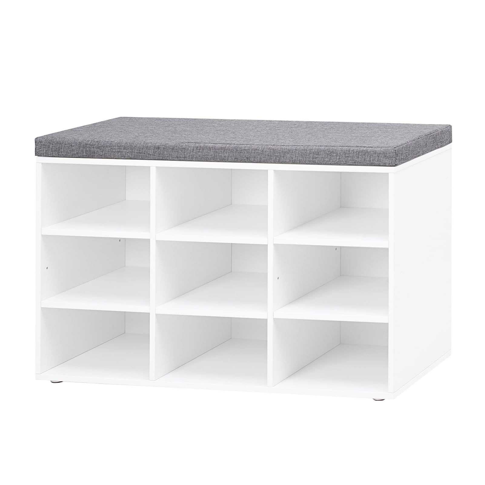 Dinzi Lvj Shoe Storage Bench With Cushion, Cubby Shoe Rack With 9 Cubbies, Adjustable Shelves, Multifunctional Shoe Organizer Bench For Entryway, Mudroom, Hallway, Closet And Garage, White