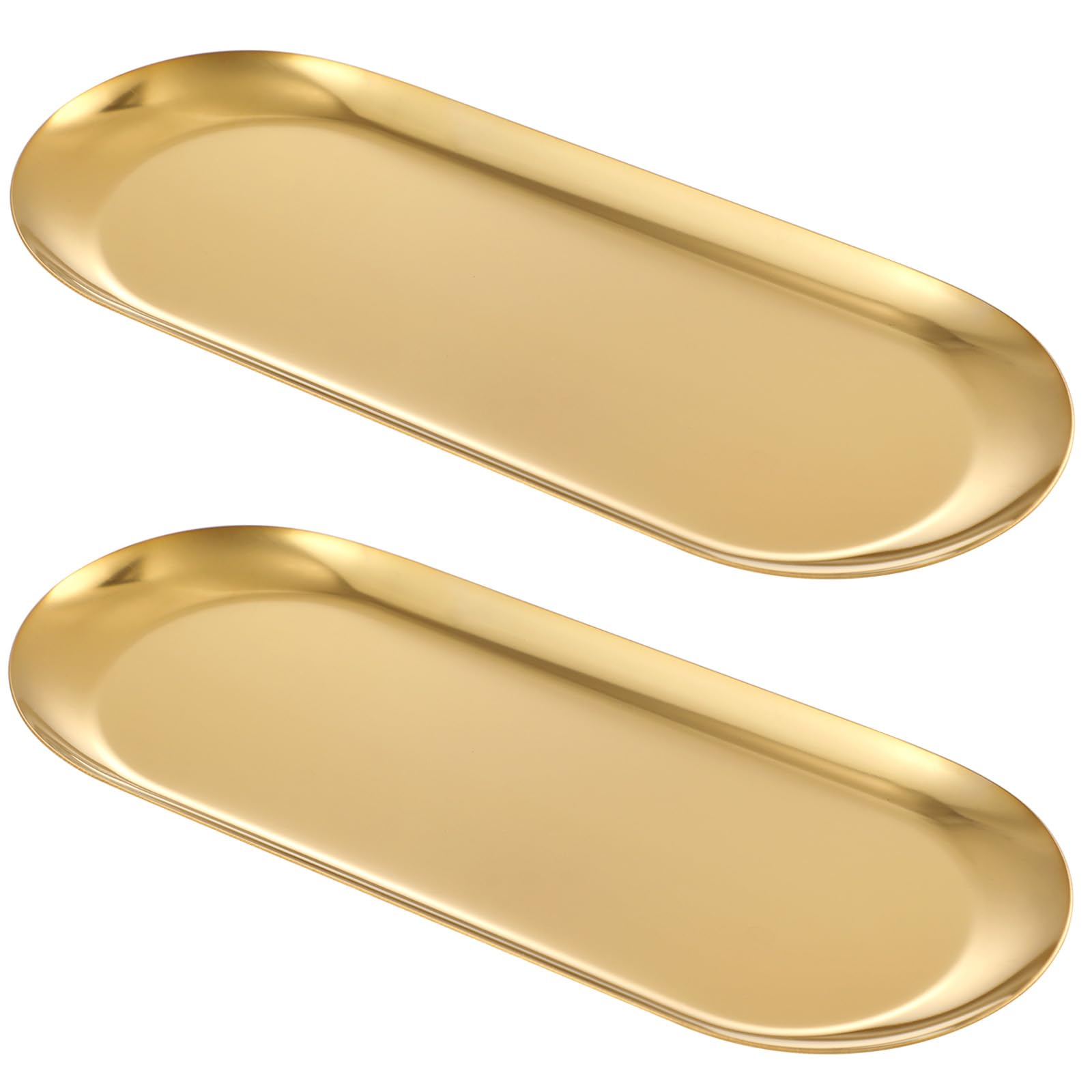 2PACK Gold Decorative Tray, Bathroom Vanity Tray for Dresser Counter, Kitchen Sink Tray for Soap Dispensers, Stainless Steel Jew