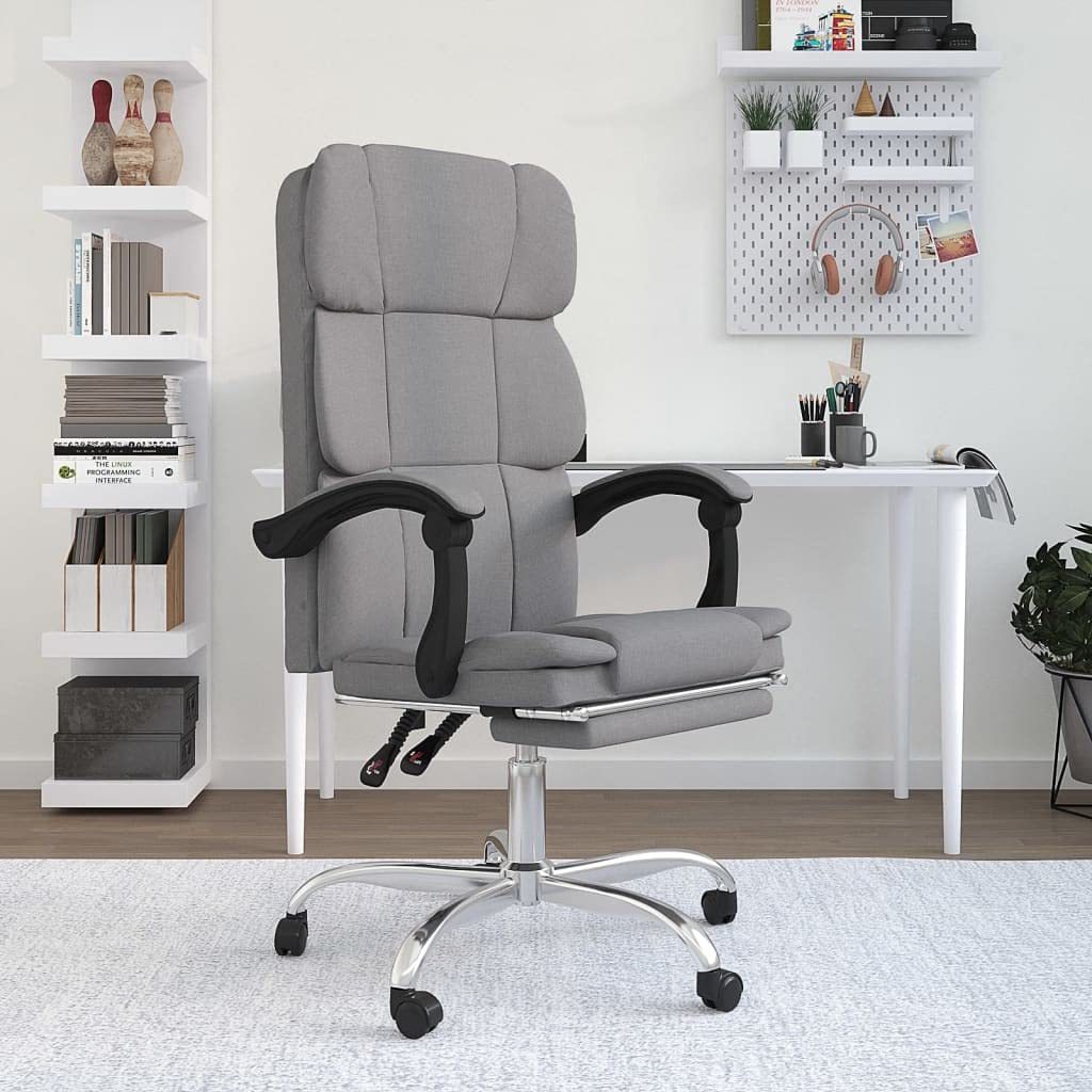 vidaXL Adjustable Light Gray Fabric Office Chair - Exhibition of Minimal Style with Sturdy Frame, Breathable, Reclining and Swivel Design, and Comfortable Foam Filling.