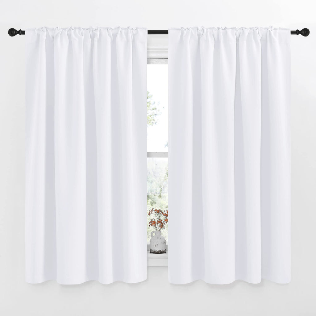 Nicetown Window Treatment Curtain Panels - (White Color) W52 X L63, 2 Pieces, Semi Blackout Window Treatment Drape Panel For Kids Bedroom