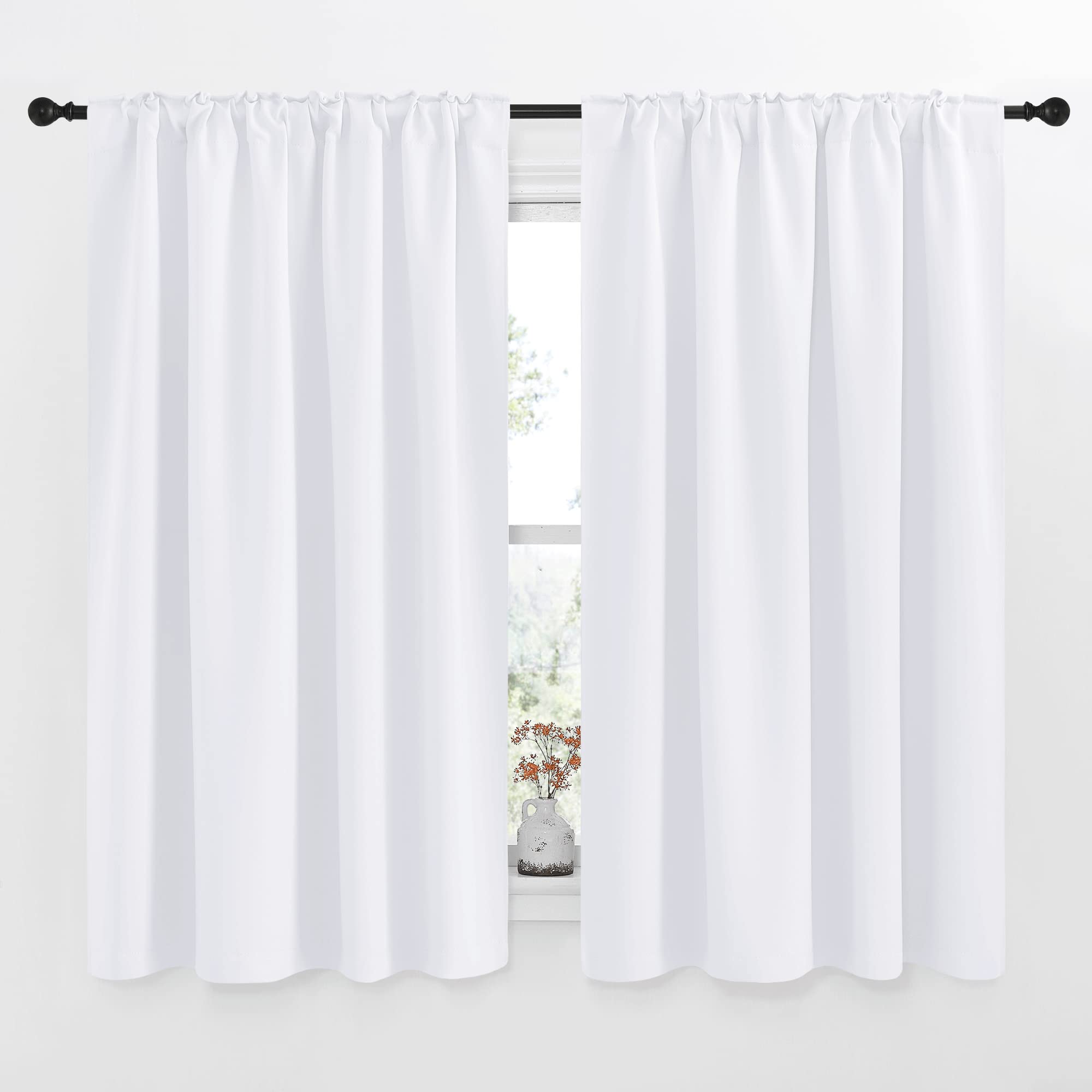 Nicetown Window Treatment Curtain Panels - (White Color) W52 X L63, 2 Pieces, Semi Blackout Window Treatment Drape Panel For Kids Bedroom