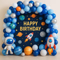 Outer Space Birthday Party Decoration Kit, Astronaut And Space Theme Backdrop With Balloon Arch, Blue And Silver For Kids/Childr