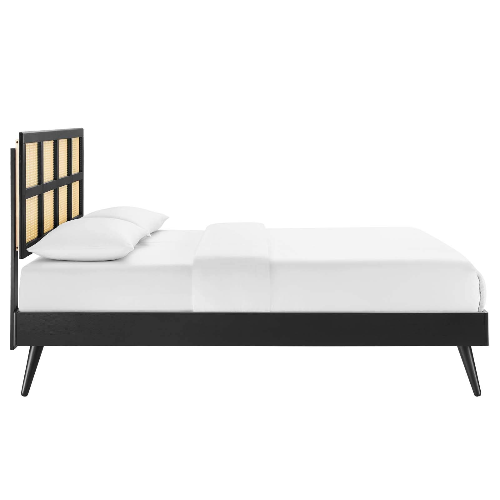 Modway Sidney Cane Rattan And Wood Queen Platform Bed In Black With Splayed Legs