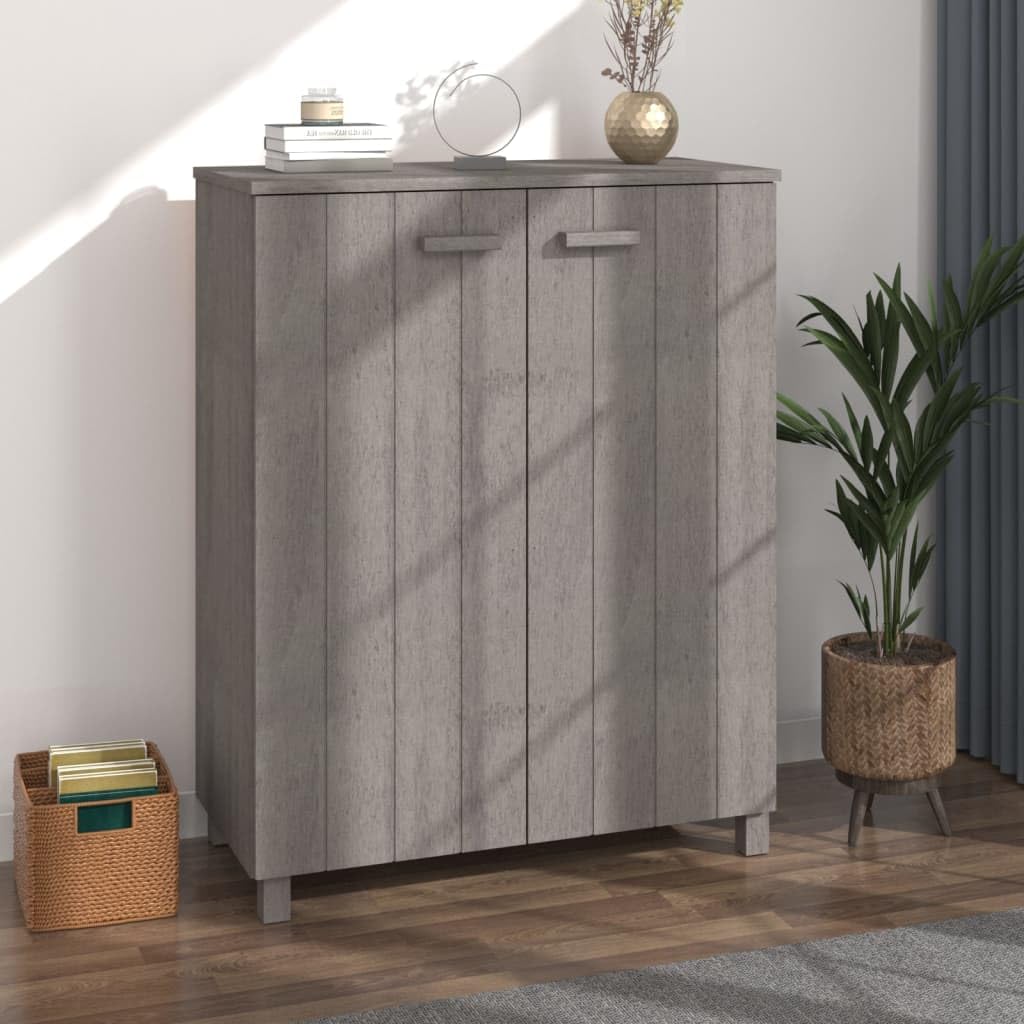 vidaXL HAMAR Solid Wood Pine Shoe Cabinet, Light Gray, 33.5&quot; x 15.7&quot; x 42.5&quot; with Wooden Handles, Multiple Shelves, Perfect for Home Organization and De-cluttering