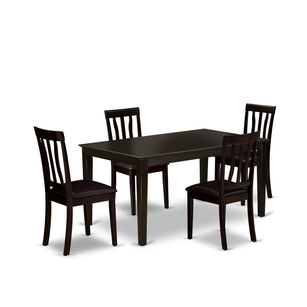 East West Furniture CAAN5-CAP-LC 5 Piece Kitchen Table Set for 4 Includes a Rectangle Dining Table and 4 Faux Leather Dining Room Chairs, 36x60 Inch, Cappuccino