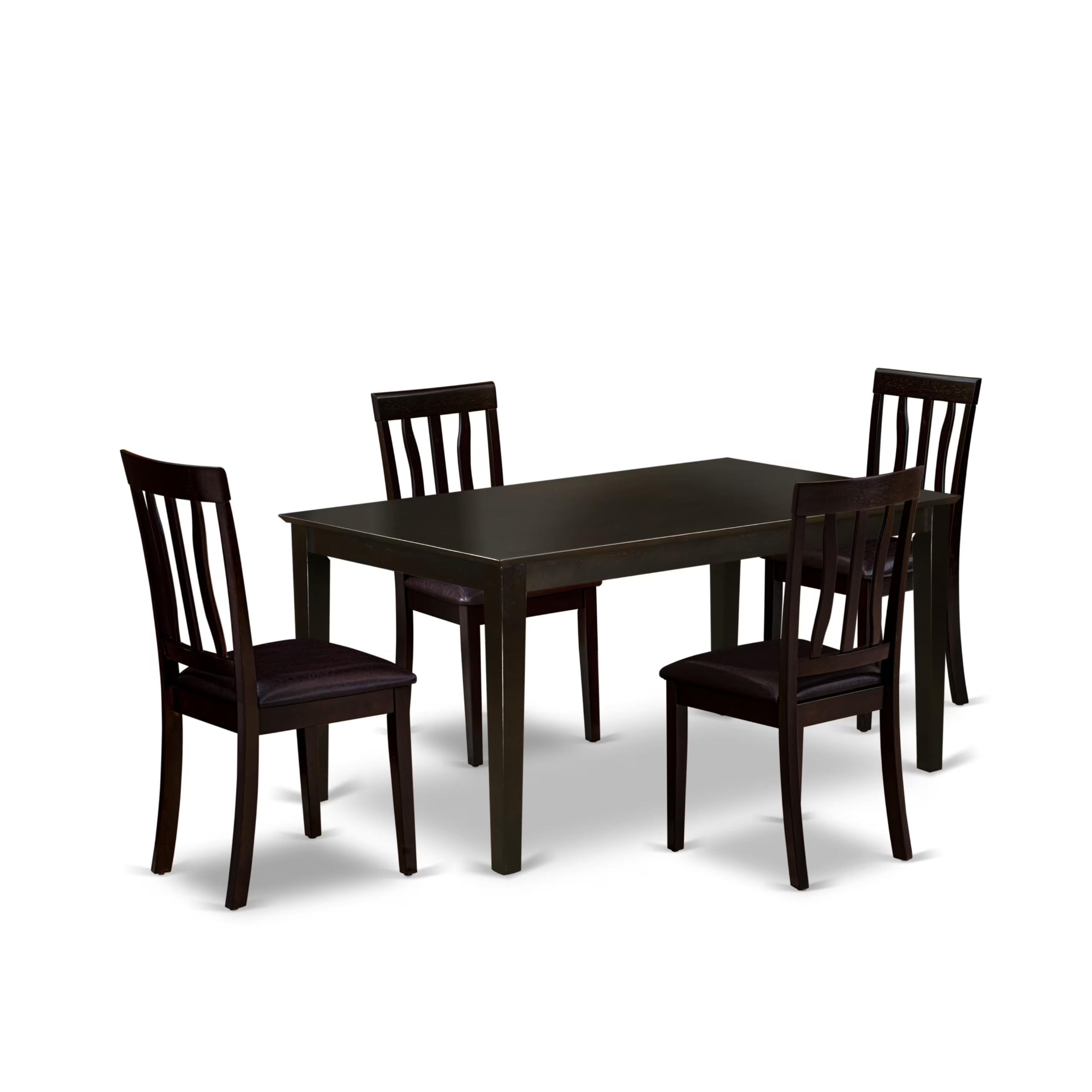 East West Furniture CAAN5-CAP-LC 5 Piece Kitchen Table Set for 4 Includes a Rectangle Dining Table and 4 Faux Leather Dining Room Chairs, 36x60 Inch, Cappuccino