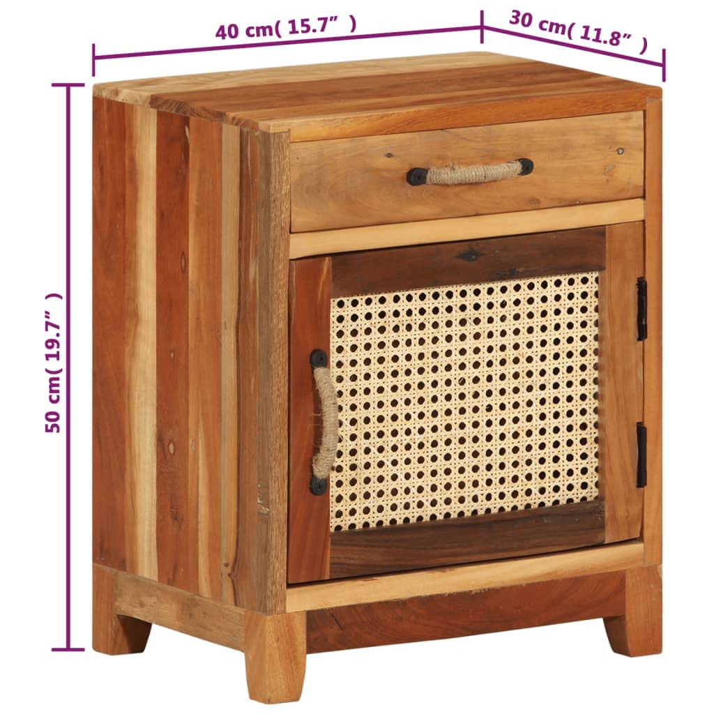 vidaXL Bedside Cabinet - Classic-Style Accent Furniture with Reclaimed Wood Construction and Natural Cane Door for Bedroom Decor