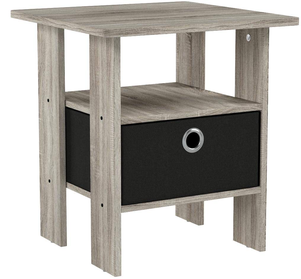 Furinno Andrey Set Of 2 End Table / Side Table / Night Stand / Bedside Table With Bin Drawer, French Oak Grey