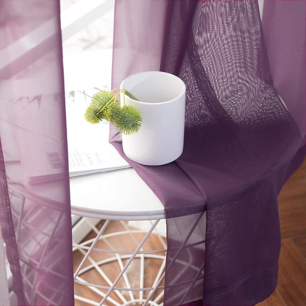 Miulee 2 Panels Solid Color Dark Purple Sheer Curtains Elegant Grommet Window Voile Panels/Drapes/Treatment For Bedroom Living Room (54X90 Inch)