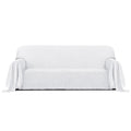 Purefit Geometric Jacquard Throw Sofa Cover - Textured Soft Washable Decorative Couch Covers For 3 Cushion Couch, Throw Cover With Tassels Furniture Protector For Pets, Kids (Large, White)