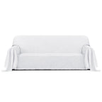Purefit Geometric Jacquard Throw Sofa Cover - Textured Soft Washable Decorative Couch Covers For 3 Cushion Couch, Throw Cover With Tassels Furniture Protector For Pets, Kids (Large, White)