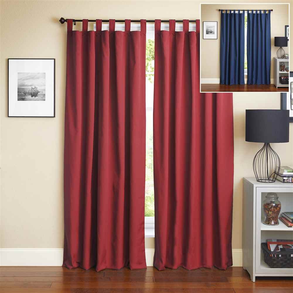 Blazing Needles Two-Tone Reversible Tab Top Twill Curtain Panels, 84&quot; by 52&quot;, Navy Blue/Ruby Red 2 Count