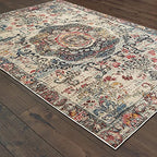 HomeRoots Polypropylene 4’x6’ Ivory Distressed Medallion Area Rug