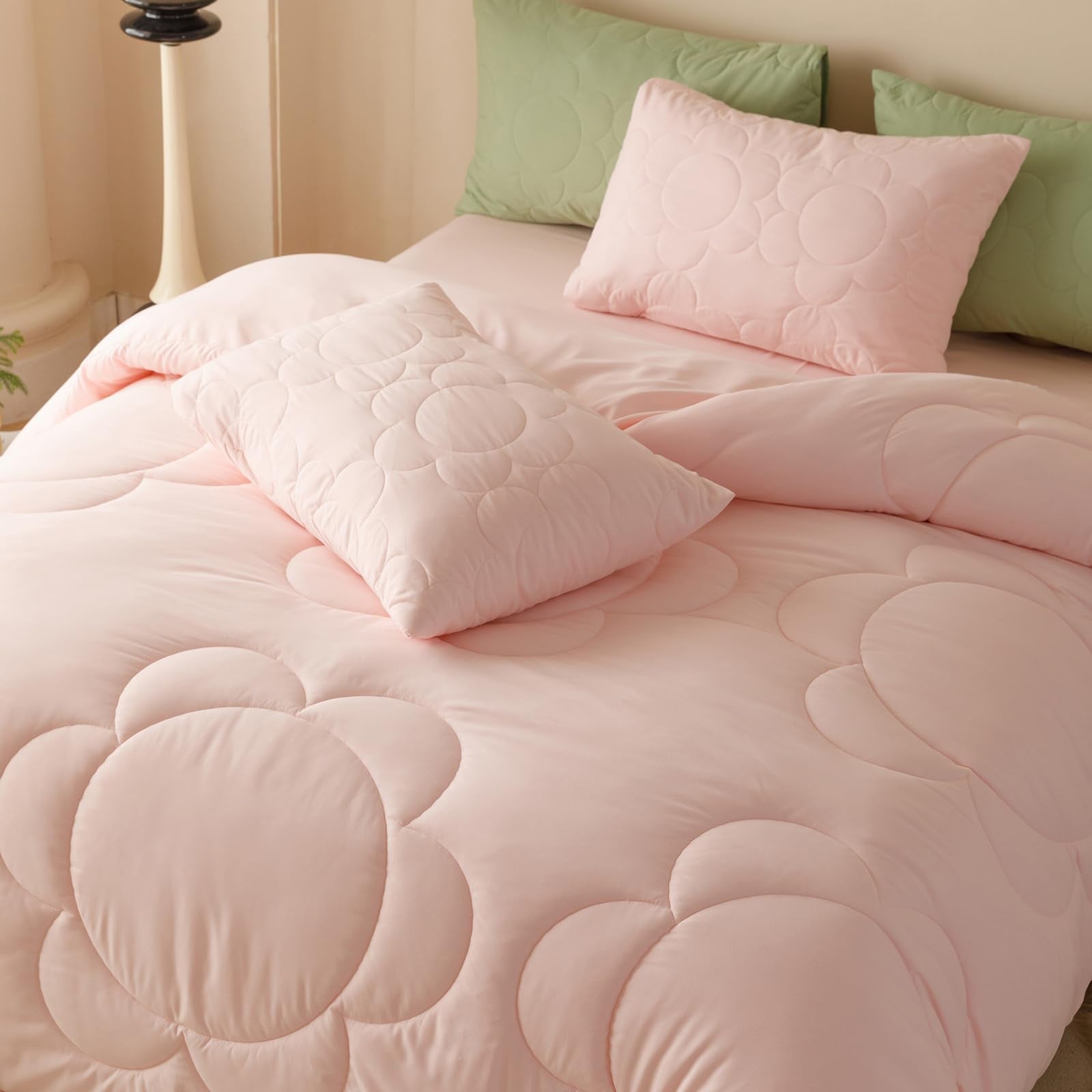 Luxlovery Baby Pink Sunflower Comforter Set Cal King Floral Light Pink Quilts Blush Pink Bedding Comforter Set Boho Farmhouse Pi