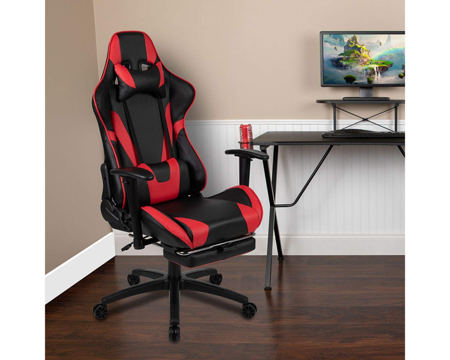 Flash Furniture X30 Gaming Chair Racing Office Ergonomic Computer Chair With Fully Reclining Back And Slide-Out Footrest In Red Leathersoft